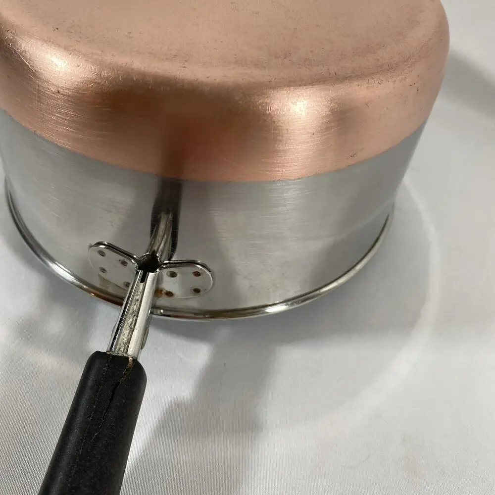 1801 Revere Ware 1 1/2 Qt Copper Bottom Pot Lid Clinton 98 f Stainless *Crack*